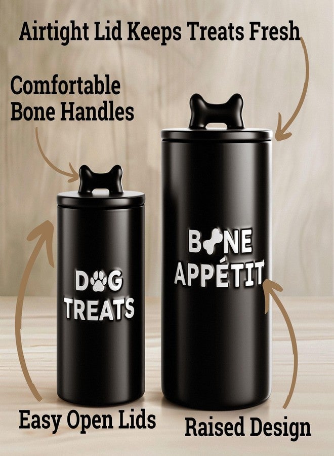 HB Design Co. Dog Treat Container Airtight Set of 2 - 10x5 in & 7x4 in Ceramic Dog Treat Jars for Kitchen Counter with Airtight Lids - 11 Cup Capacity Pet Treat Container Set - Doggie Cookie Jar - Treats Canister - Image 2